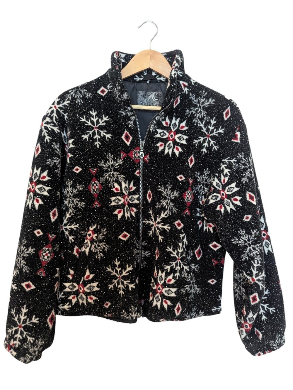 TSUNAMI Vintage Black Snowflake Zip-Up Fleece Medium